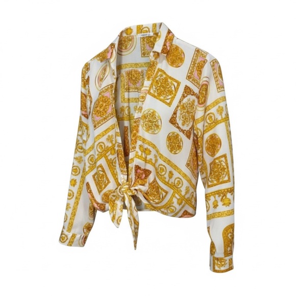 Timing Tops - Timing Gold and Pink Patterned Blouse